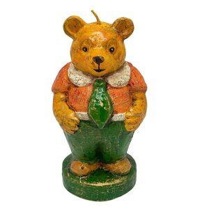 Villeroy & Boch Vtg Teddy Bear Candle Orange/Green 5.5" Tall Handpainted NOS